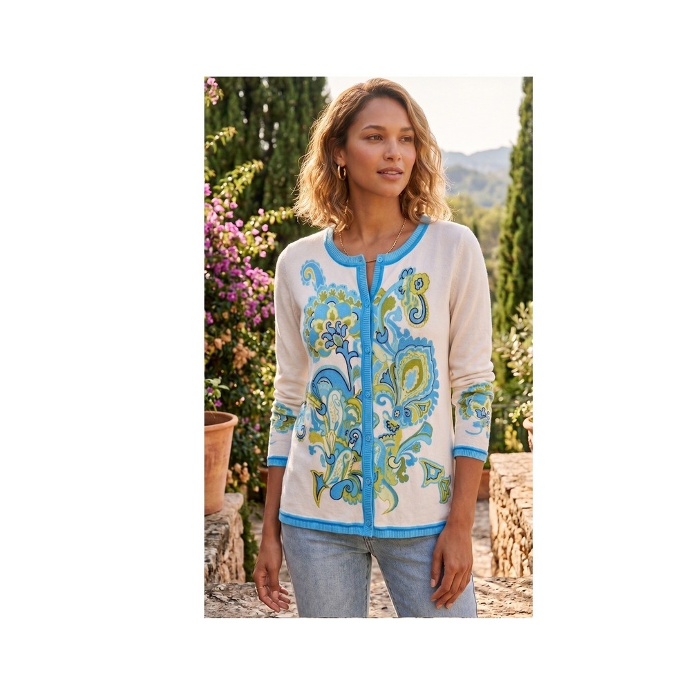 Sigrid Olsen Women Cardigan S Silk Blend Beaded Art to Wear Chic Parisian Luxury